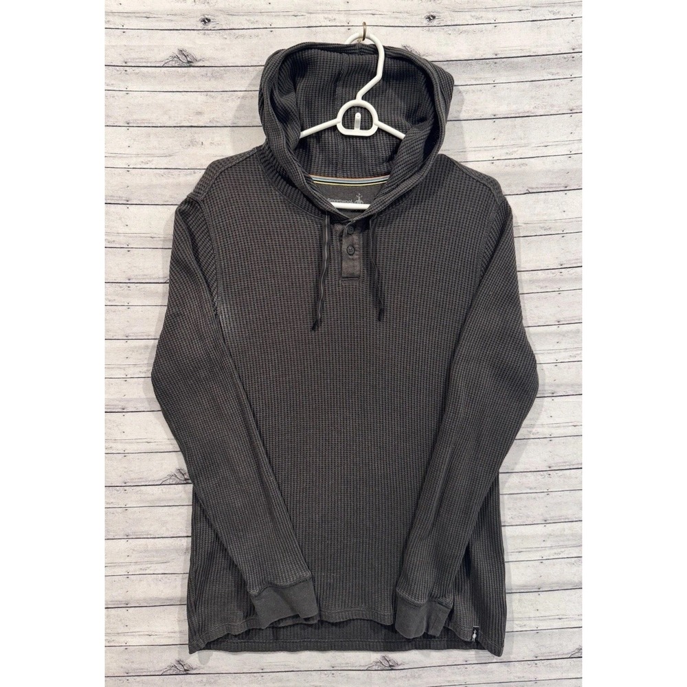Smartwool Shadow Pine Hoodie Sweater Mens Sz S Henley Gray Wool Blend W FLAWS